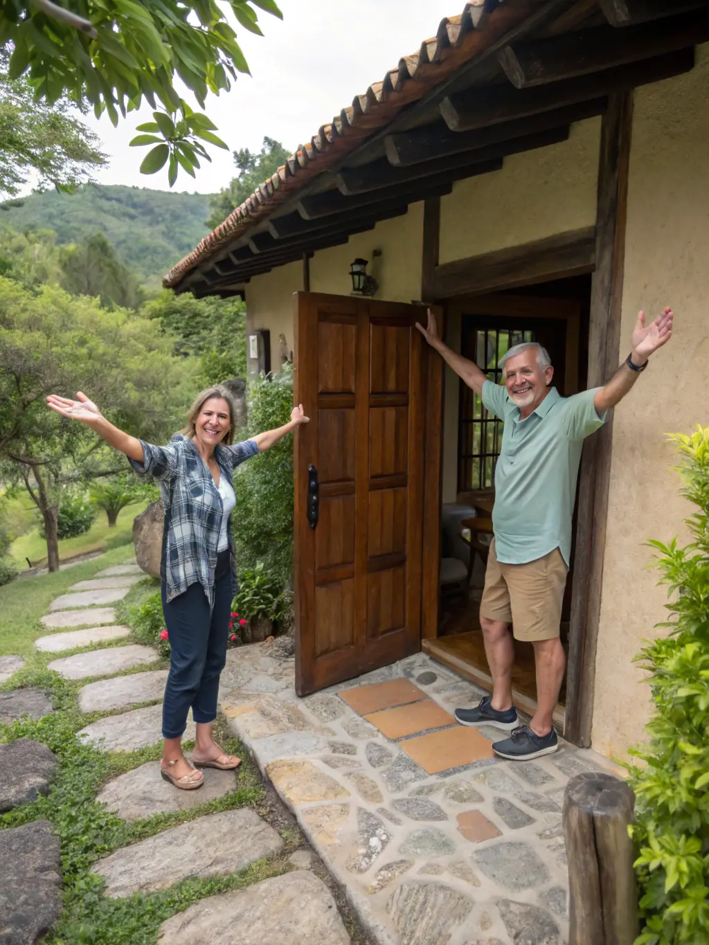A welcoming host greeting guests at a beautifully managed property, symbolizing excellent guest relations and a positive booking experience.